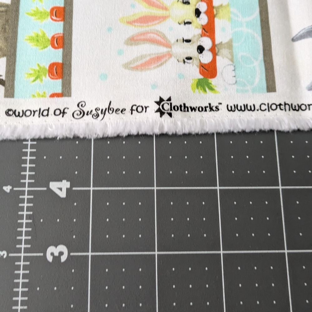 Suebee Harold The Hare Pictorial Stripes Cotton Fabric - Picture 2 of 3